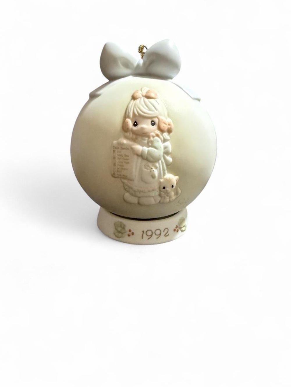 Vintage 1992 Precious Moments Porcelain Annual Christmas Ball Ornament